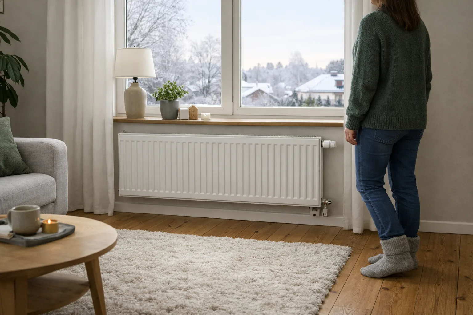 Radiator i vardagsrum.
