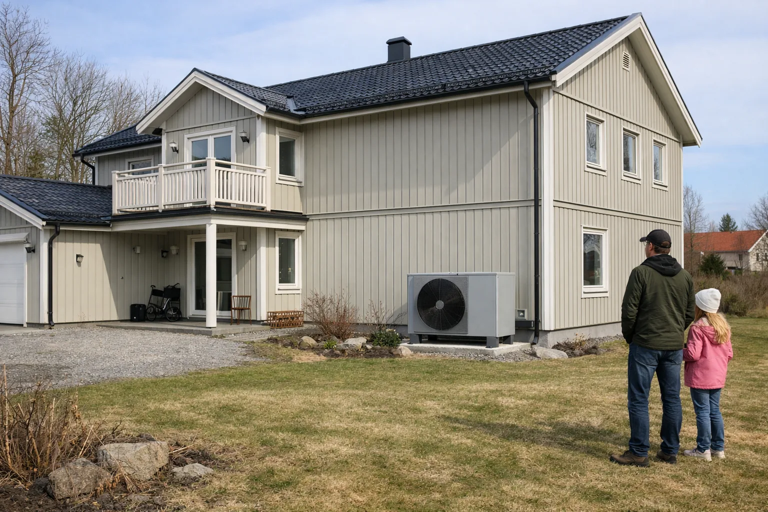 Stor villa med värmepump.