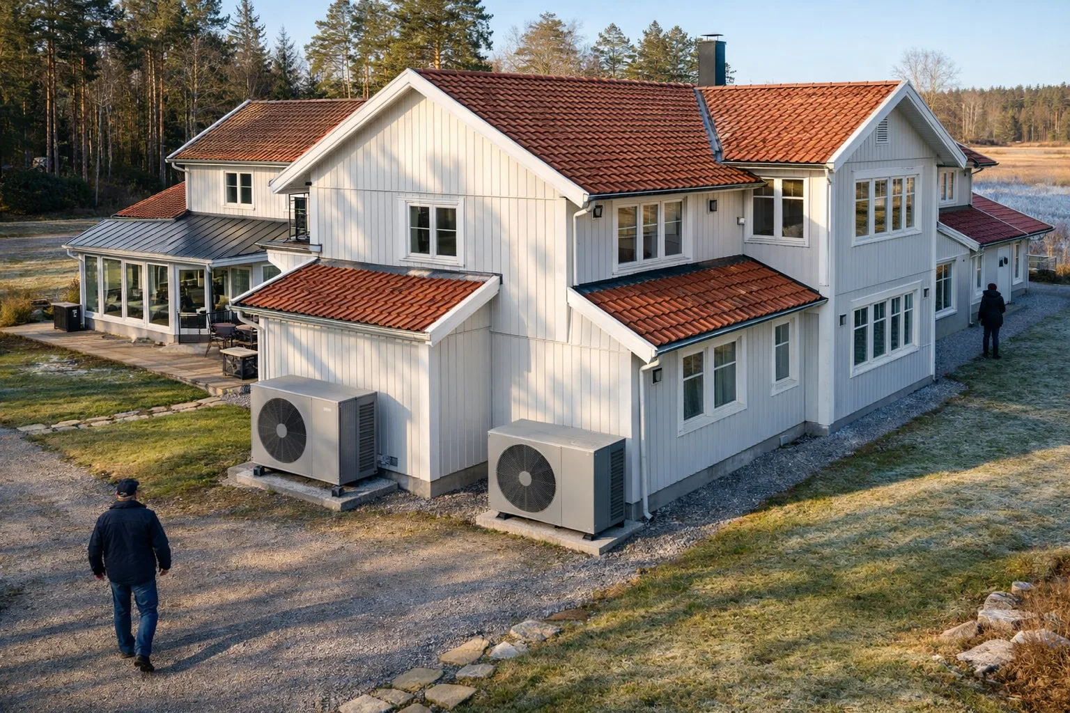 Stort hus med två utedelar.